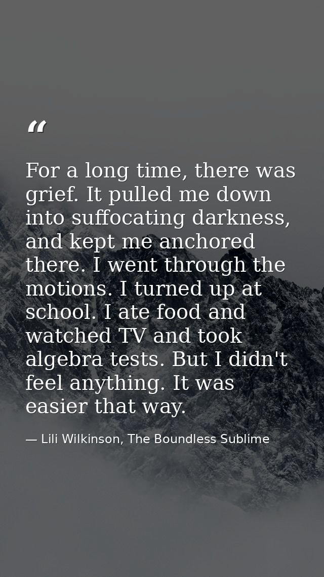 For a long time, there was grief. It pulled me down into suffocating darkness, and kept me anchored there. I went throug — Lili Wilkinson, The Boundless Sublime