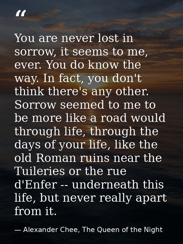 You are never lost in sorrow, it seems to me, ever. You do know the way. In fact, you don't think there's any other. Sor — Alexander Chee, The Queen of the Night