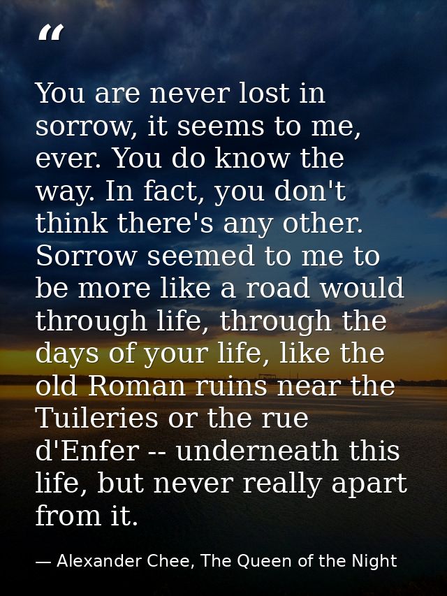 You are never lost in sorrow, it seems to me, ever. You do know the way. In fact, you don't think there's any other. Sor — Alexander Chee, The Queen of the Night