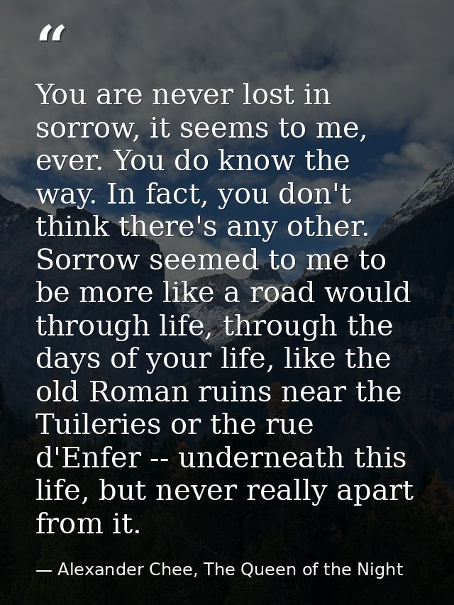 You are never lost in sorrow, it seems to me, ever. You do know the way. In fact, you don't think there's any other. Sor — Alexander Chee, The Queen of the Night