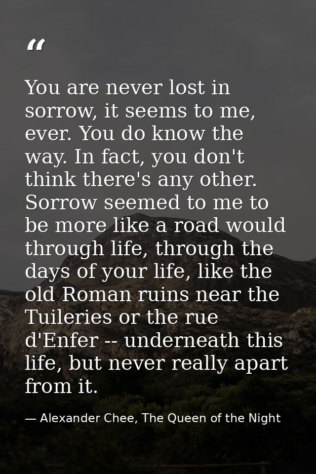 You are never lost in sorrow, it seems to me, ever. You do know the way. In fact, you don't think there's any other. Sor — Alexander Chee, The Queen of the Night