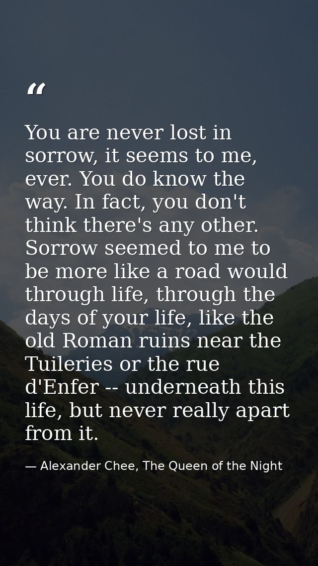 You are never lost in sorrow, it seems to me, ever. You do know the way. In fact, you don't think there's any other. Sor — Alexander Chee, The Queen of the Night