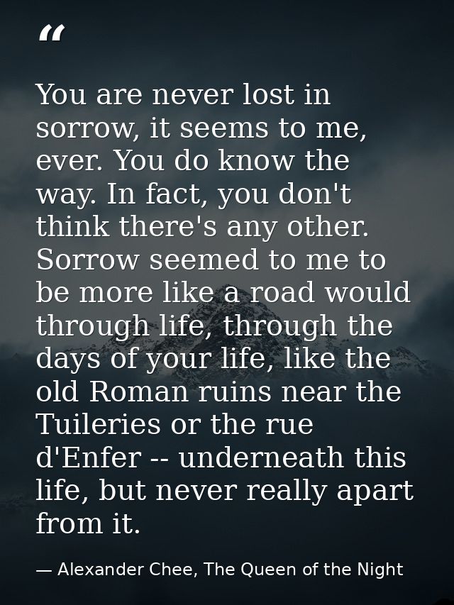 You are never lost in sorrow, it seems to me, ever. You do know the way. In fact, you don't think there's any other. Sor — Alexander Chee, The Queen of the Night