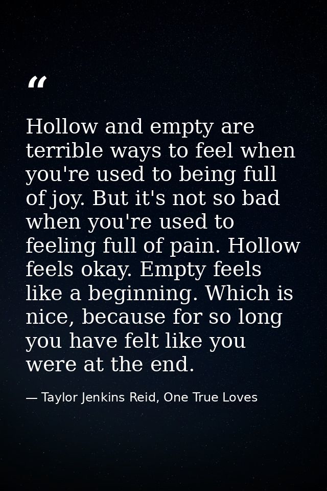 Hollow and empty are terrible ways to feel when you're used to being full of joy. But it's not so bad when you're used t — Taylor Jenkins Reid, One True Loves