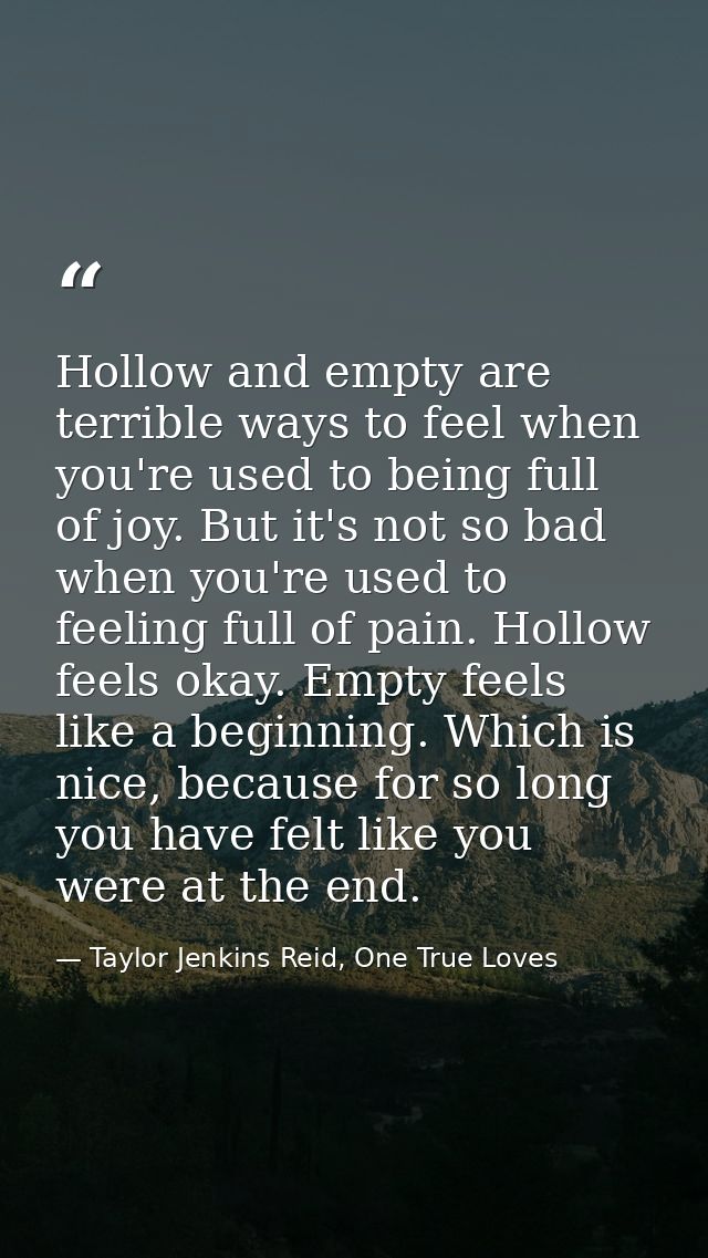 Hollow and empty are terrible ways to feel when you're used to being full of joy. But it's not so bad when you're used t — Taylor Jenkins Reid, One True Loves