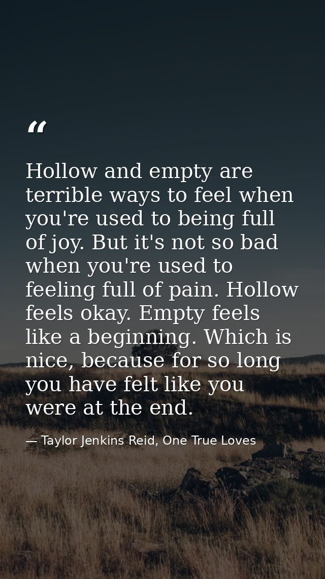 Hollow and empty are terrible ways to feel when you're used to being full of joy. But it's not so bad when you're used t — Taylor Jenkins Reid, One True Loves
