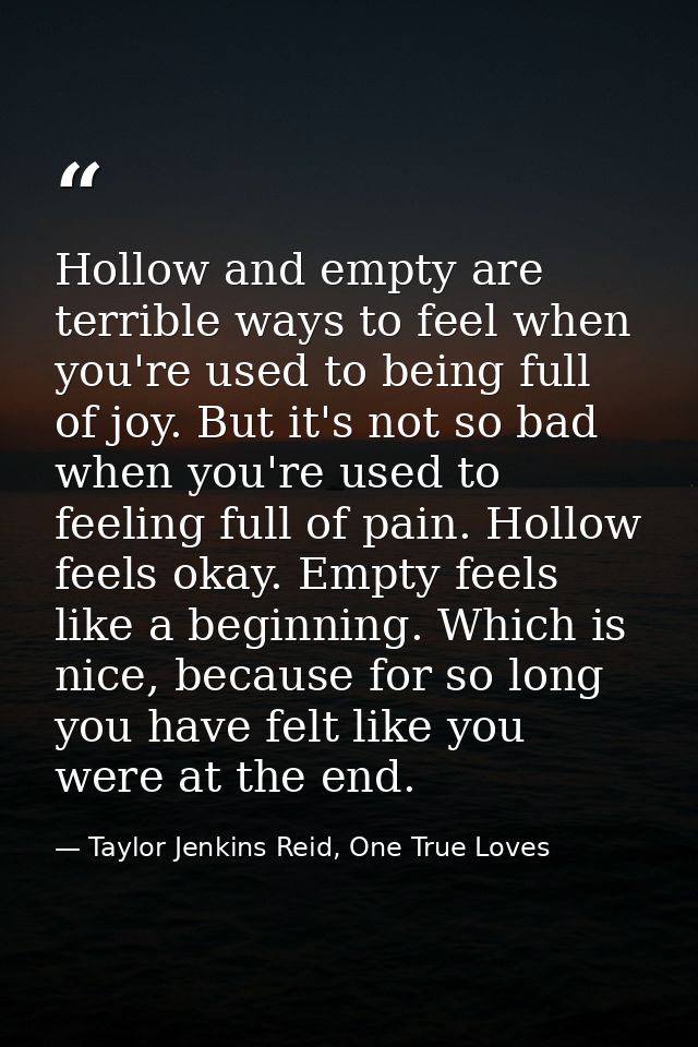 Hollow and empty are terrible ways to feel when you're used to being full of joy. But it's not so bad when you're used t — Taylor Jenkins Reid, One True Loves
