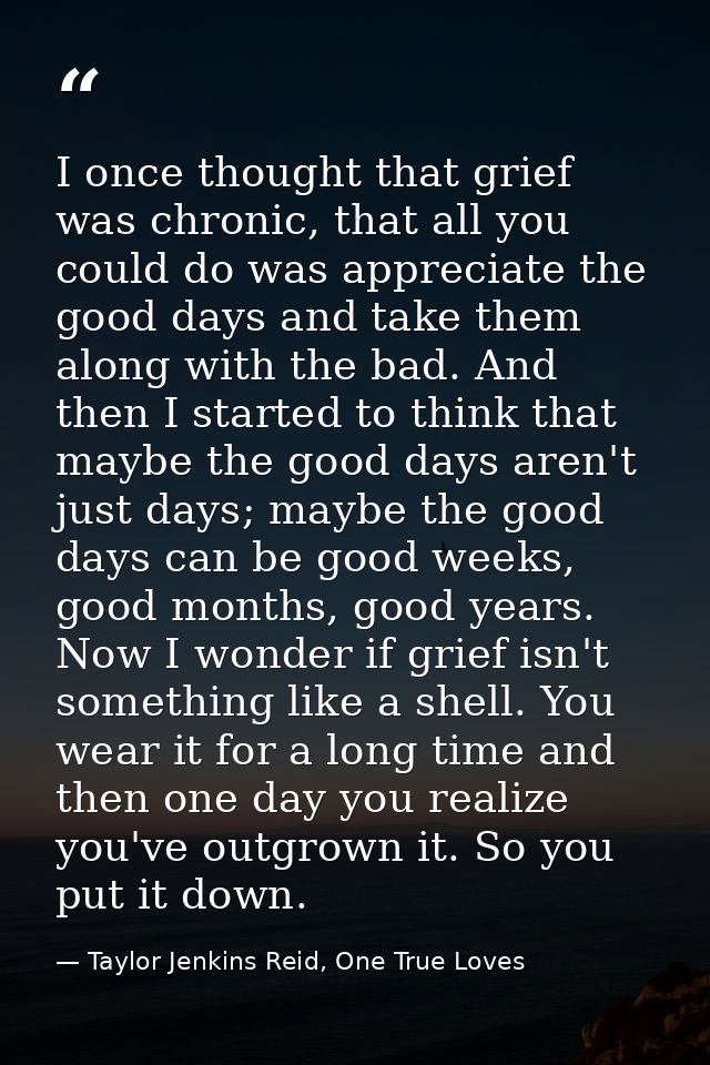 I once thought that grief was chronic, that all you could do was appreciate the good days and take them along with the b — Taylor Jenkins Reid, One True Loves