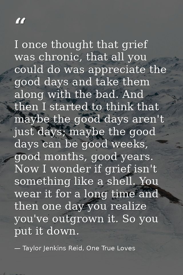 I once thought that grief was chronic, that all you could do was appreciate the good days and take them along with the b — Taylor Jenkins Reid, One True Loves