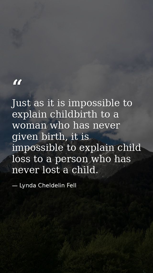 Just as it is impossible to explain childbirth to a woman who has never given birth, it is impossible to explain child l — Lynda Cheldelin Fell
