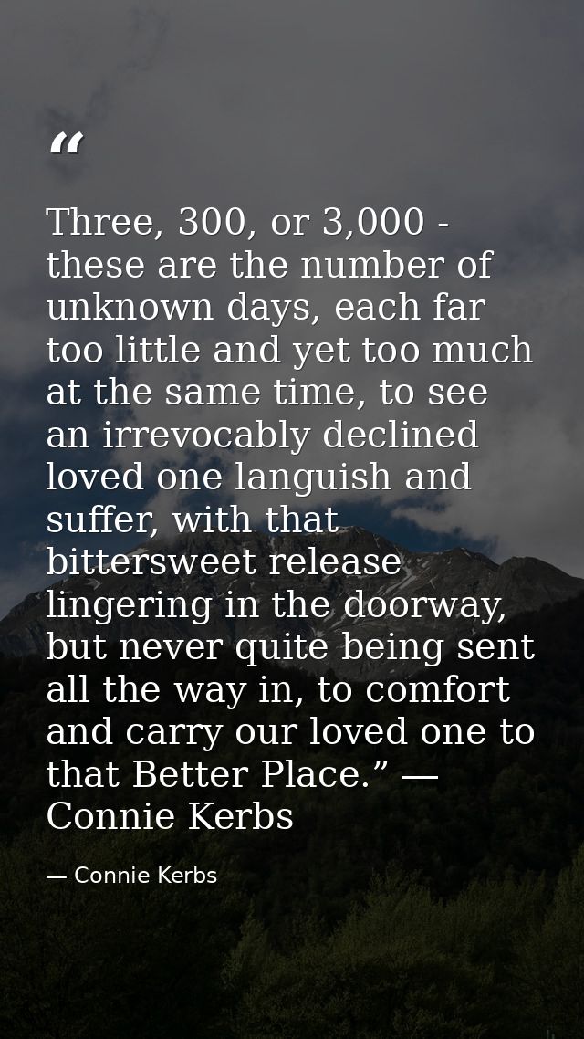 Three, 300, or 3,000 - these are the number of unknown days, each far too little and yet too much at the same time, to s — Connie Kerbs