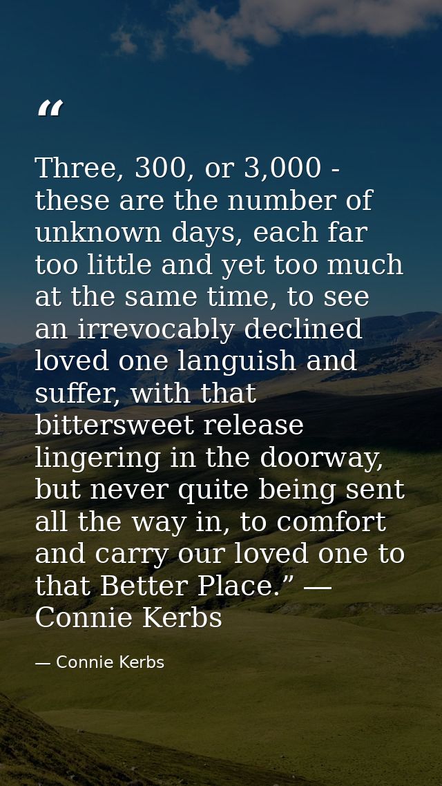 Three, 300, or 3,000 - these are the number of unknown days, each far too little and yet too much at the same time, to s — Connie Kerbs