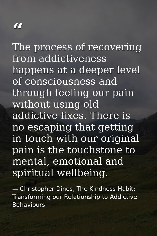 The process of recovering from addictiveness happens at a deeper level of consciousness and through feeling our pain wit — Christopher Dines, The Kindness Habit: Transforming our Relationship to Addictive Behaviours