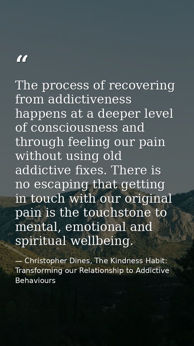 The process of recovering from addictiveness happens at a deeper level of consciousness and through feeling our pain wit — Christopher Dines, The Kindness Habit: Transforming our Relationship to Addictive Behaviours