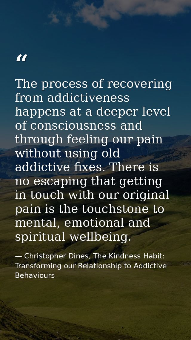 The process of recovering from addictiveness happens at a deeper level of consciousness and through feeling our pain wit — Christopher Dines, The Kindness Habit: Transforming our Relationship to Addictive Behaviours