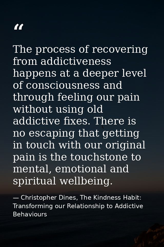 The process of recovering from addictiveness happens at a deeper level of consciousness and through feeling our pain wit — Christopher Dines, The Kindness Habit: Transforming our Relationship to Addictive Behaviours