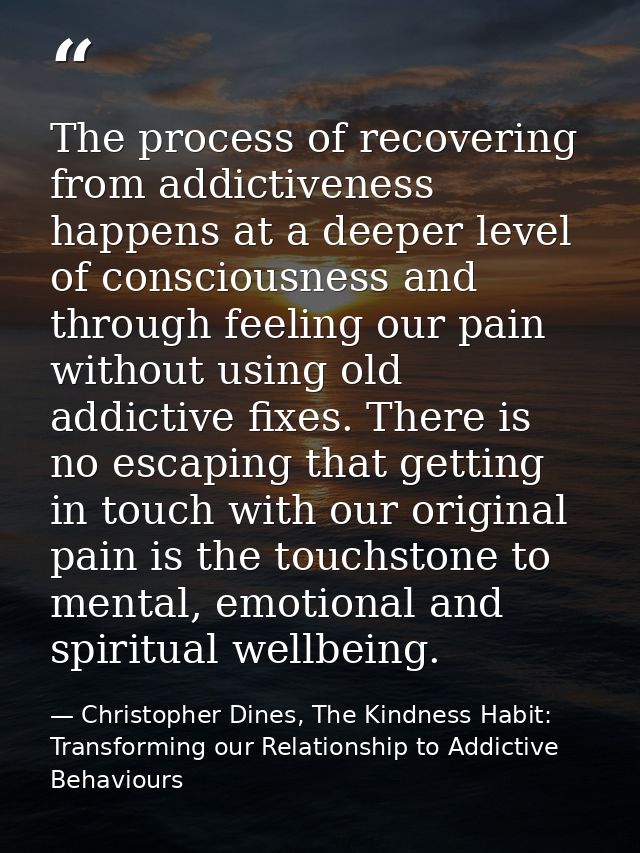 The process of recovering from addictiveness happens at a deeper level of consciousness and through feeling our pain wit — Christopher Dines, The Kindness Habit: Transforming our Relationship to Addictive Behaviours