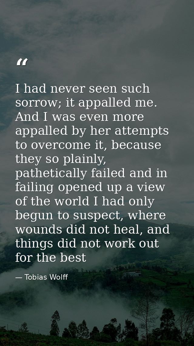 I had never seen such sorrow; it appalled me. And I was even more appalled by her attempts to overcome it, because they  — Tobias Wolff