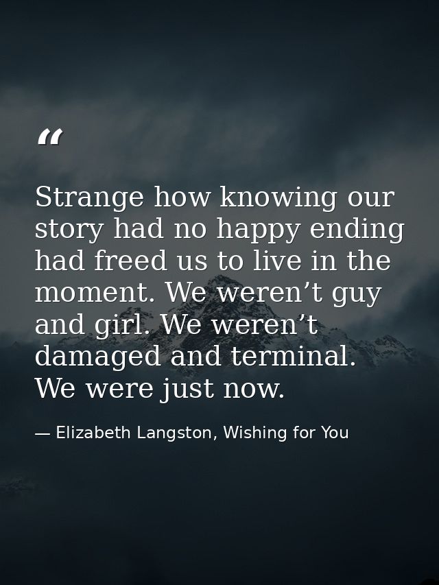 Strange how knowing our story had no happy ending had freed us to live in the moment. We weren’t guy and girl. We weren’ — Elizabeth Langston, Wishing for You