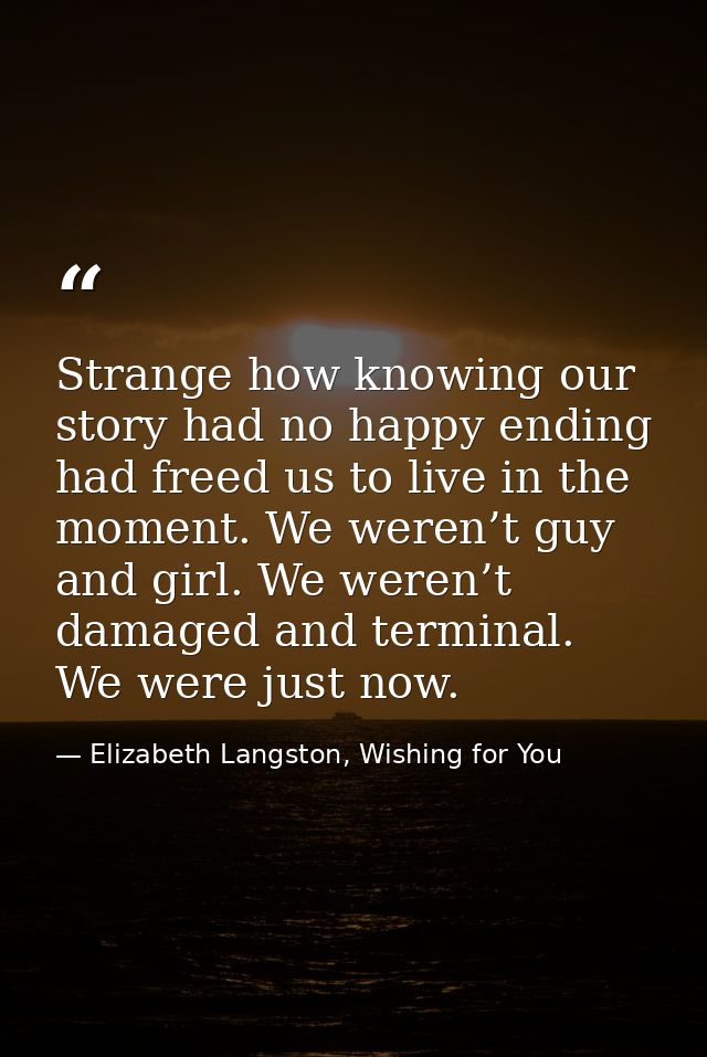 Strange how knowing our story had no happy ending had freed us to live in the moment. We weren’t guy and girl. We weren’ — Elizabeth Langston, Wishing for You