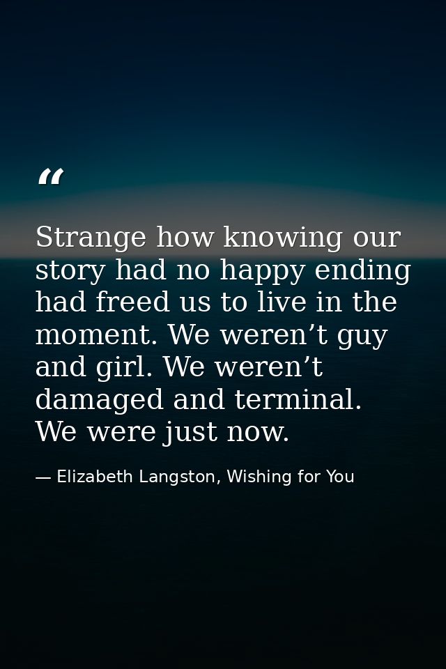 Strange how knowing our story had no happy ending had freed us to live in the moment. We weren’t guy and girl. We weren’ — Elizabeth Langston, Wishing for You