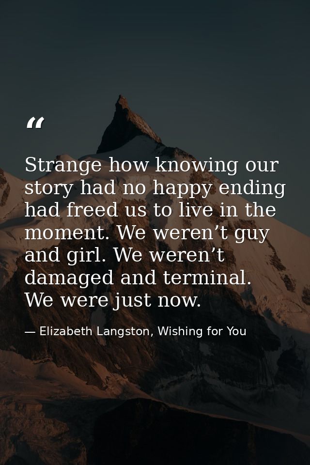 Strange how knowing our story had no happy ending had freed us to live in the moment. We weren’t guy and girl. We weren’ — Elizabeth Langston, Wishing for You