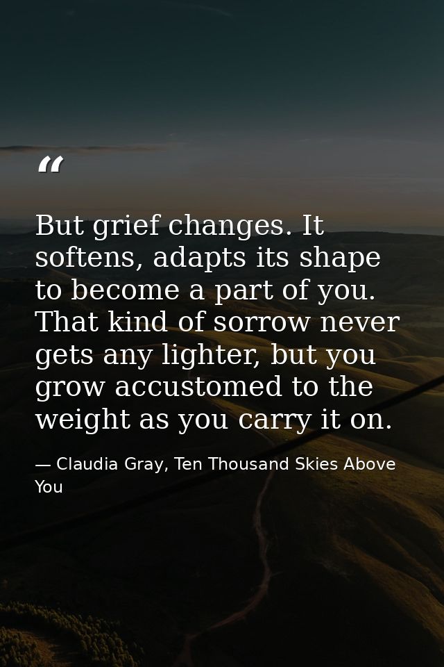 But grief changes. It softens, adapts its shape to become a part of you. That kind of sorrow never gets any lighter, but — Claudia Gray, Ten Thousand Skies Above You