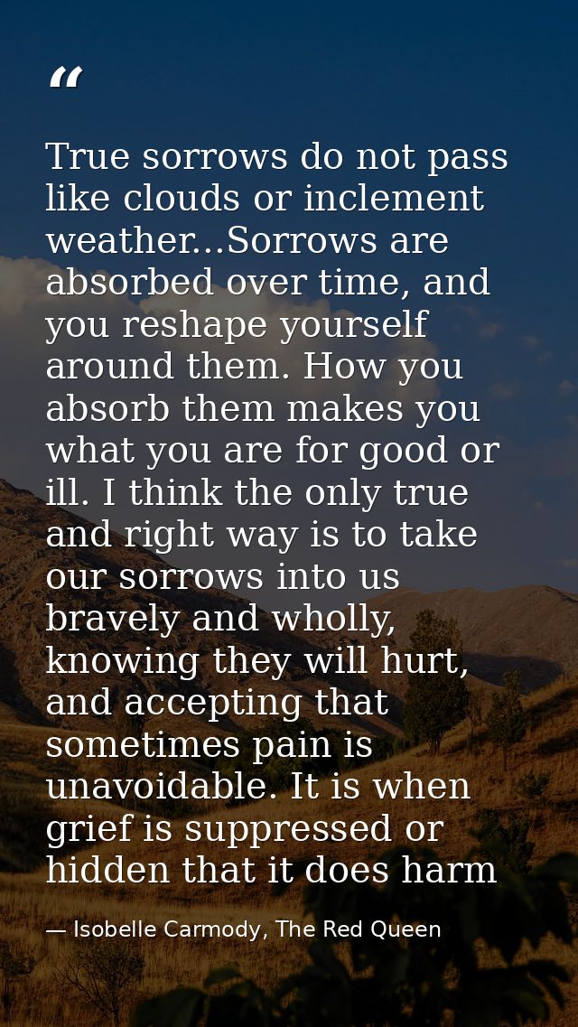 True sorrows do not pass like clouds or inclement weather...Sorrows are absorbed over time, and you reshape yourself aro — Isobelle Carmody, The Red Queen