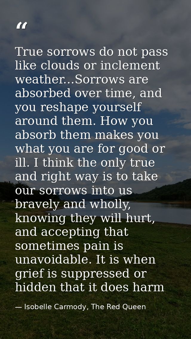 True sorrows do not pass like clouds or inclement weather...Sorrows are absorbed over time, and you reshape yourself aro — Isobelle Carmody, The Red Queen
