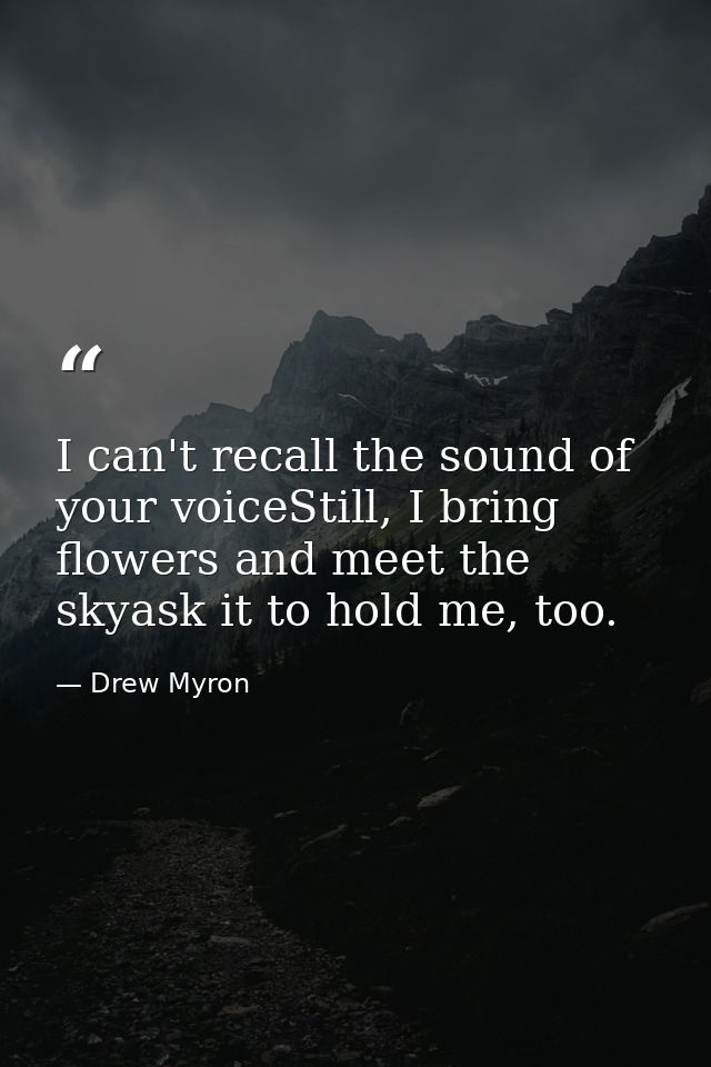 I can't recall the sound of your voiceStill, I bring flowers and meet the skyask it to hold me, too. — Drew Myron