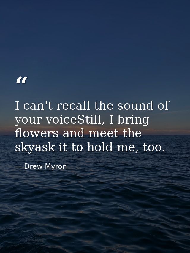 I can't recall the sound of your voiceStill, I bring flowers and meet the skyask it to hold me, too. — Drew Myron