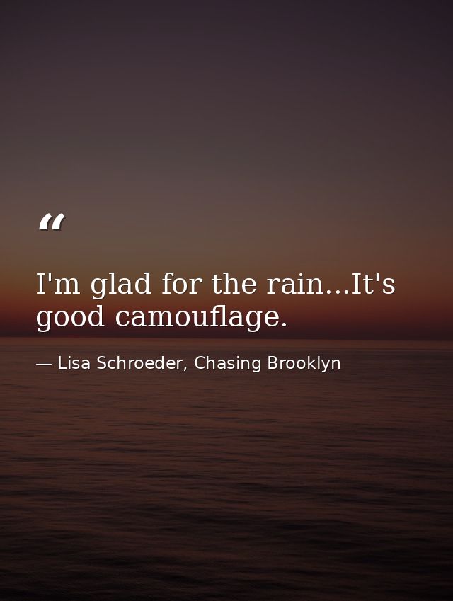 I'm glad for the rain...It's good camouflage. — Lisa Schroeder, Chasing Brooklyn