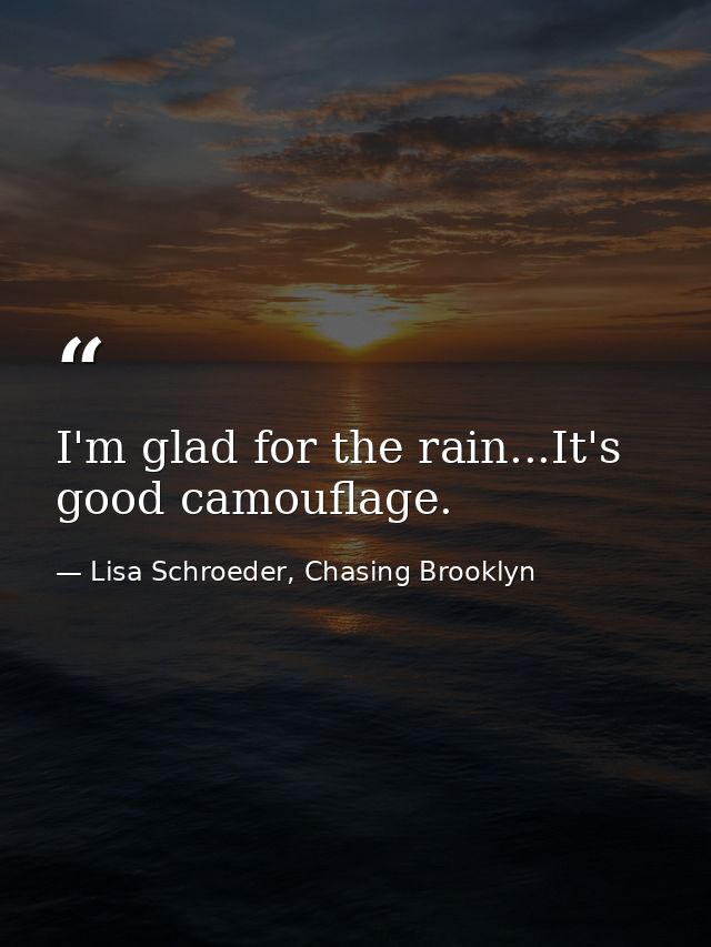 I'm glad for the rain...It's good camouflage. — Lisa Schroeder, Chasing Brooklyn