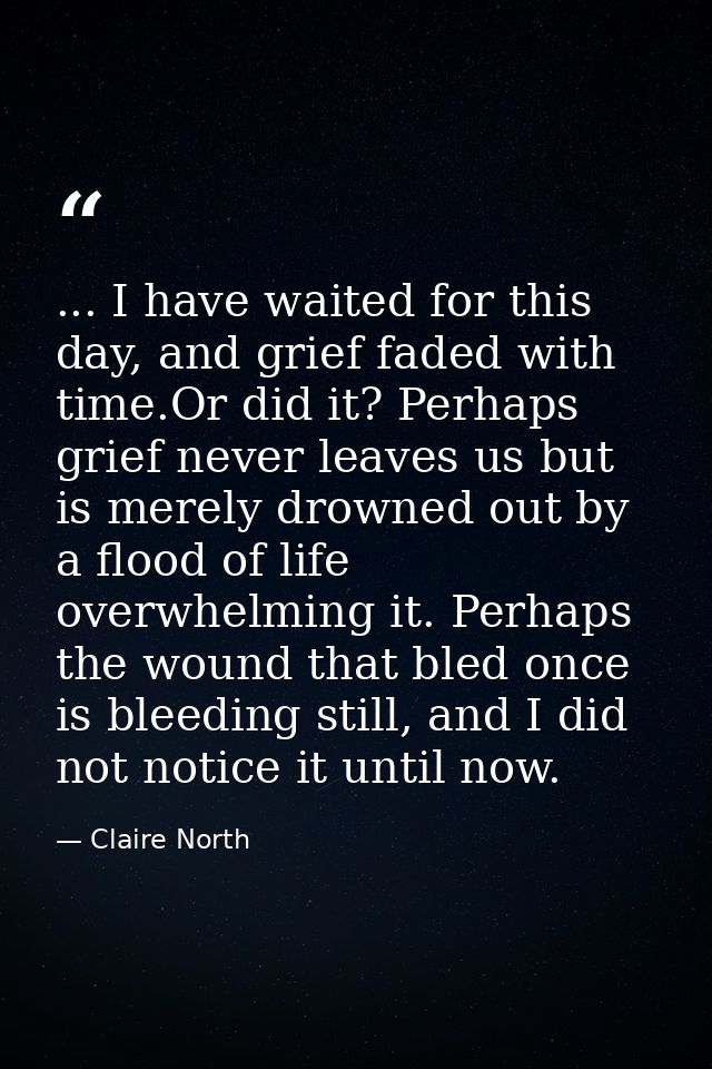 ... I have waited for this day, and grief faded with time.Or did it? Perhaps grief never leaves us but is merely drowned — Claire North
