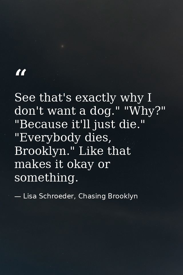 See that's exactly why I don't want a dog." "Why?" "Because it'll just die." "Everybody dies, Brooklyn." Like that makes — Lisa Schroeder, Chasing Brooklyn