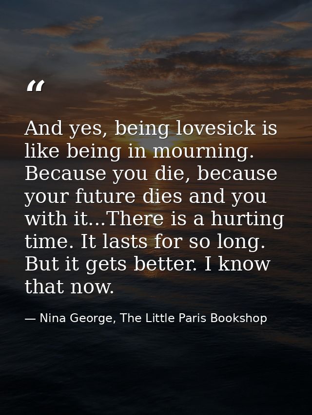 And yes, being lovesick is like being in mourning. Because you die, because your future dies and you with it...There is  — Nina George, The Little Paris Bookshop