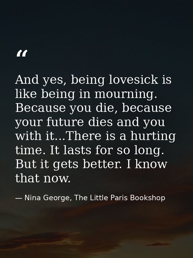 And yes, being lovesick is like being in mourning. Because you die, because your future dies and you with it...There is  — Nina George, The Little Paris Bookshop