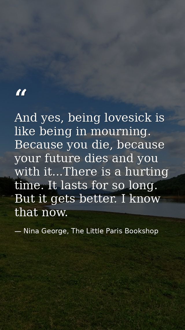 And yes, being lovesick is like being in mourning. Because you die, because your future dies and you with it...There is  — Nina George, The Little Paris Bookshop