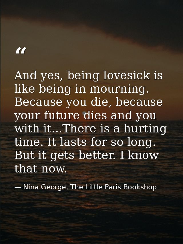 And yes, being lovesick is like being in mourning. Because you die, because your future dies and you with it...There is  — Nina George, The Little Paris Bookshop