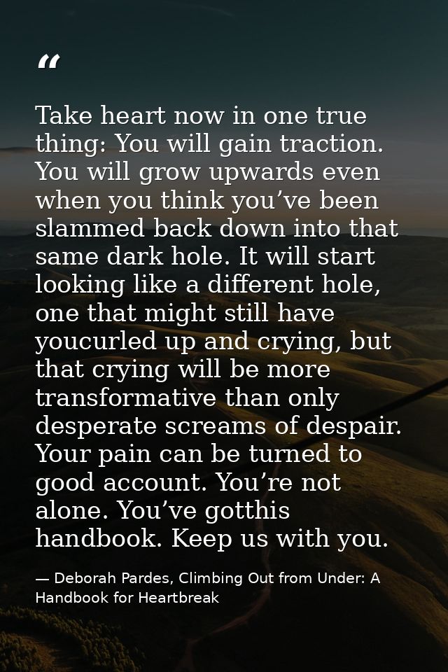 Take heart now in one true thing: You will gain traction. You will grow upwards even when you think you’ve been slammed  — Deborah Pardes, Climbing Out from Under: A Handbook for Heartbreak