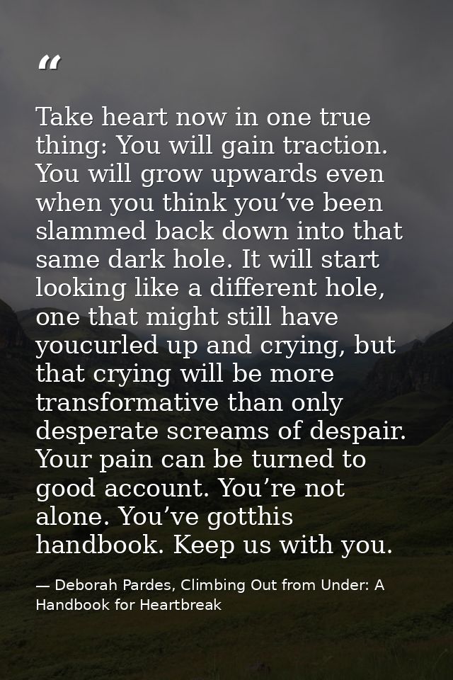 Take heart now in one true thing: You will gain traction. You will grow upwards even when you think you’ve been slammed  — Deborah Pardes, Climbing Out from Under: A Handbook for Heartbreak