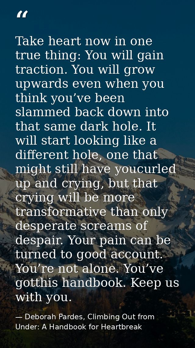 Take heart now in one true thing: You will gain traction. You will grow upwards even when you think you’ve been slammed  — Deborah Pardes, Climbing Out from Under: A Handbook for Heartbreak
