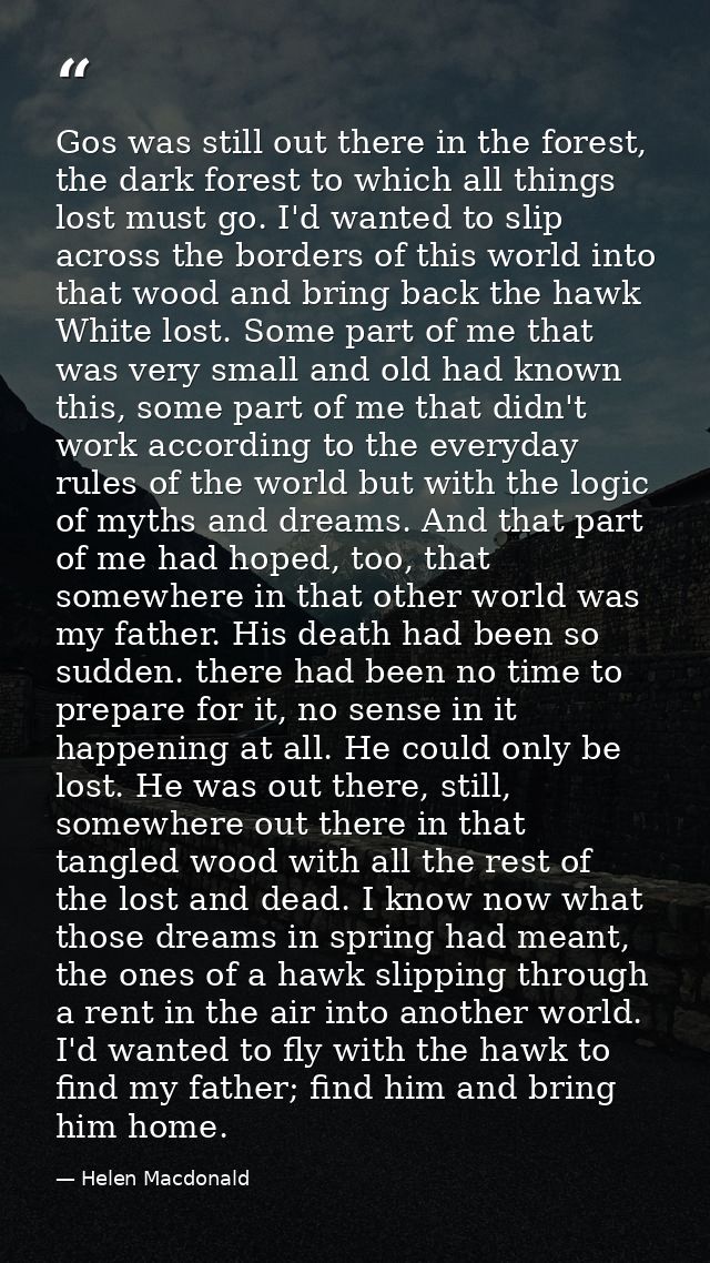 Gos was still out there in the forest, the dark forest to which all things lost must go. I'd wanted to slip across the b — Helen Macdonald