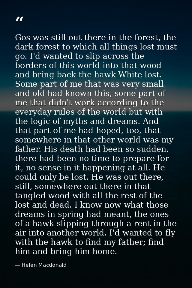 Gos was still out there in the forest, the dark forest to which all things lost must go. I'd wanted to slip across the b — Helen Macdonald