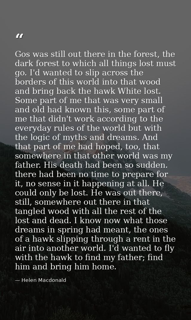 Gos was still out there in the forest, the dark forest to which all things lost must go. I'd wanted to slip across the b — Helen Macdonald