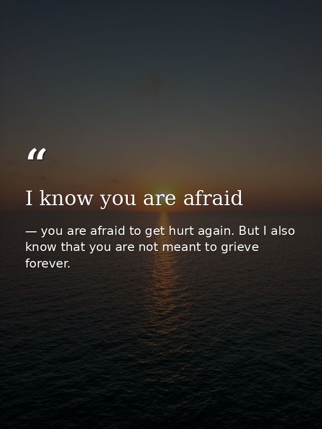 I know you are afraid — you are afraid to get hurt again. But I also know that you are not meant to grieve forever.