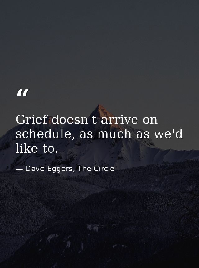 Grief doesn't arrive on schedule, as much as we'd like to. — Dave Eggers, The Circle