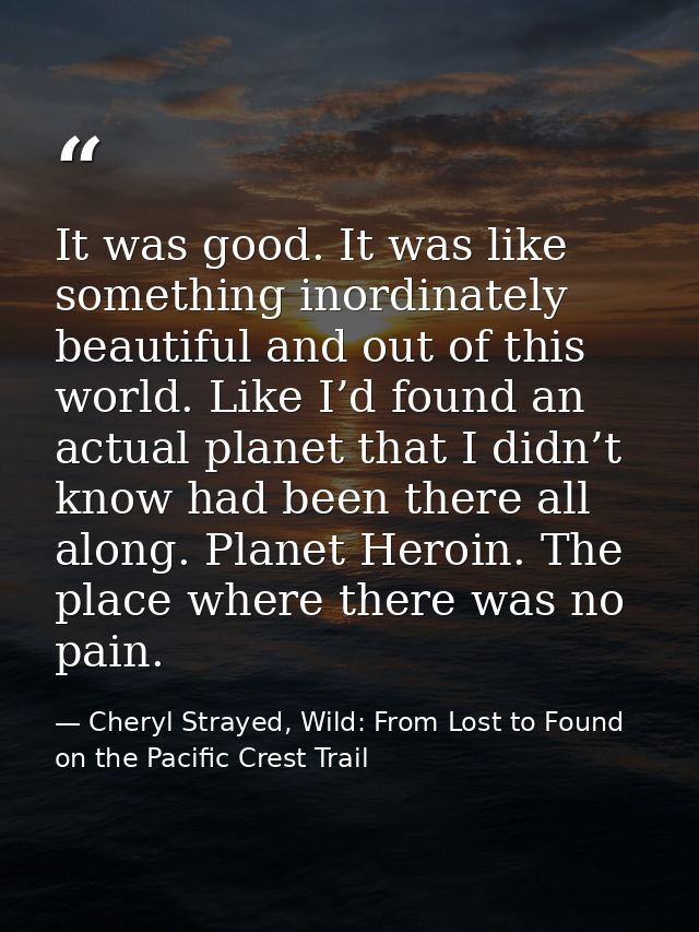 It was good. It was like something inordinately beautiful and out of this world. Like I’d found an actual planet that I  — Cheryl Strayed, Wild: From Lost to Found on the Pacific Crest Trail