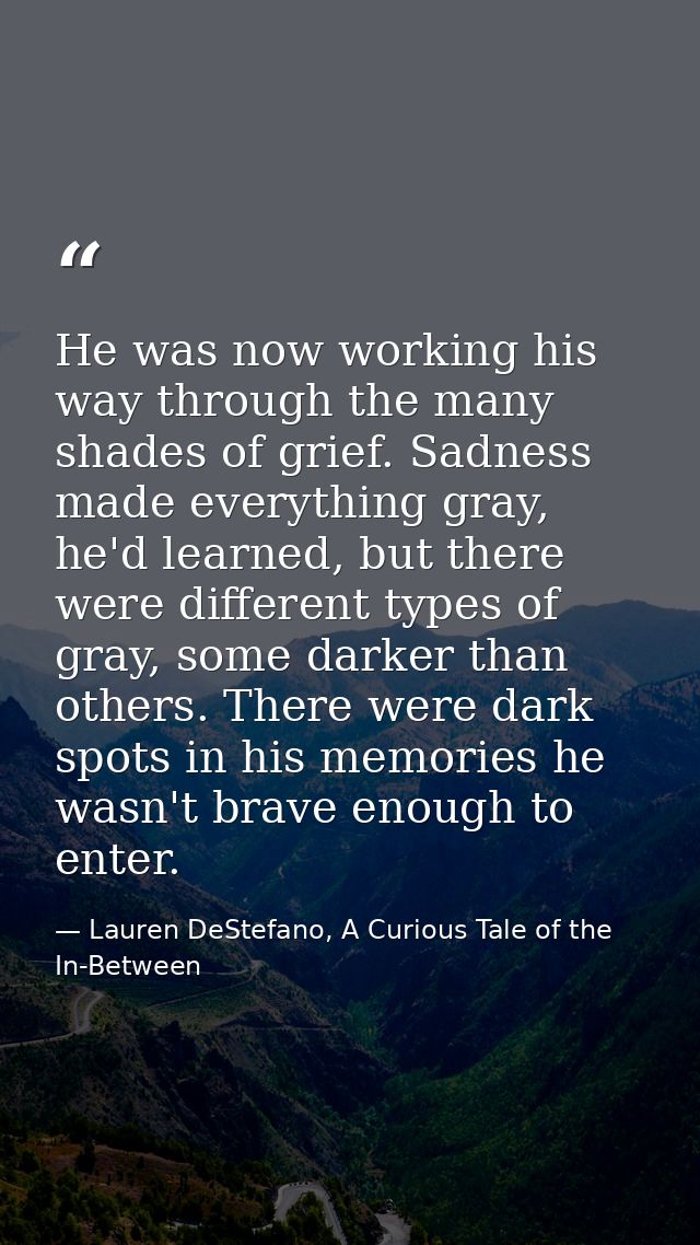 He was now working his way through the many shades of grief. Sadness made everything gray, he'd learned, but there were  — Lauren DeStefano, A Curious Tale of the In-Between