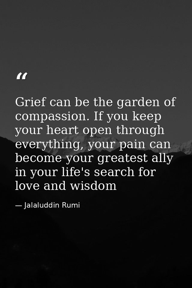 Grief can be the garden of compassion. If you keep your heart open through everything, your pain can become your greates — Jalaluddin Rumi